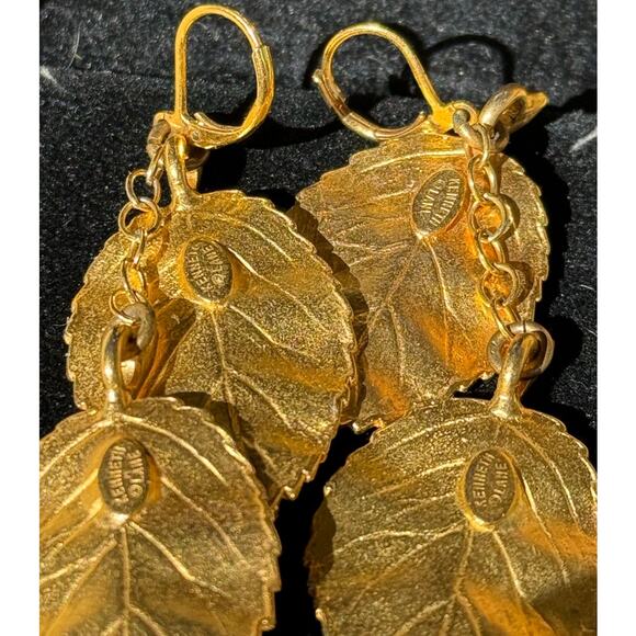 Kenneth Jay Lane Gold Leaf Earrings 3” EUC Perfect Saks Pierced Whimsical Witch - Picture 8 of 12
